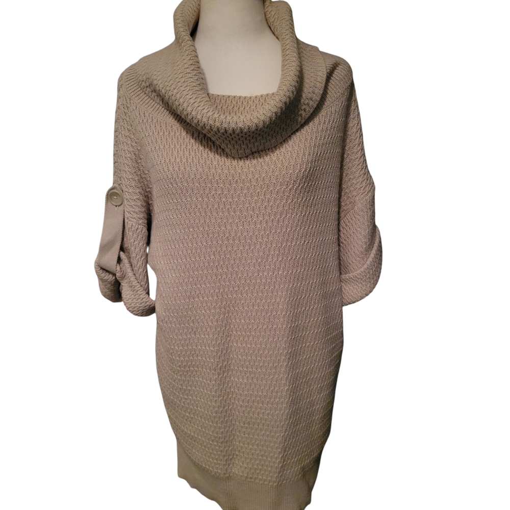Ann Taylor Tab Sleeve Cowl Sweater Tan sz L